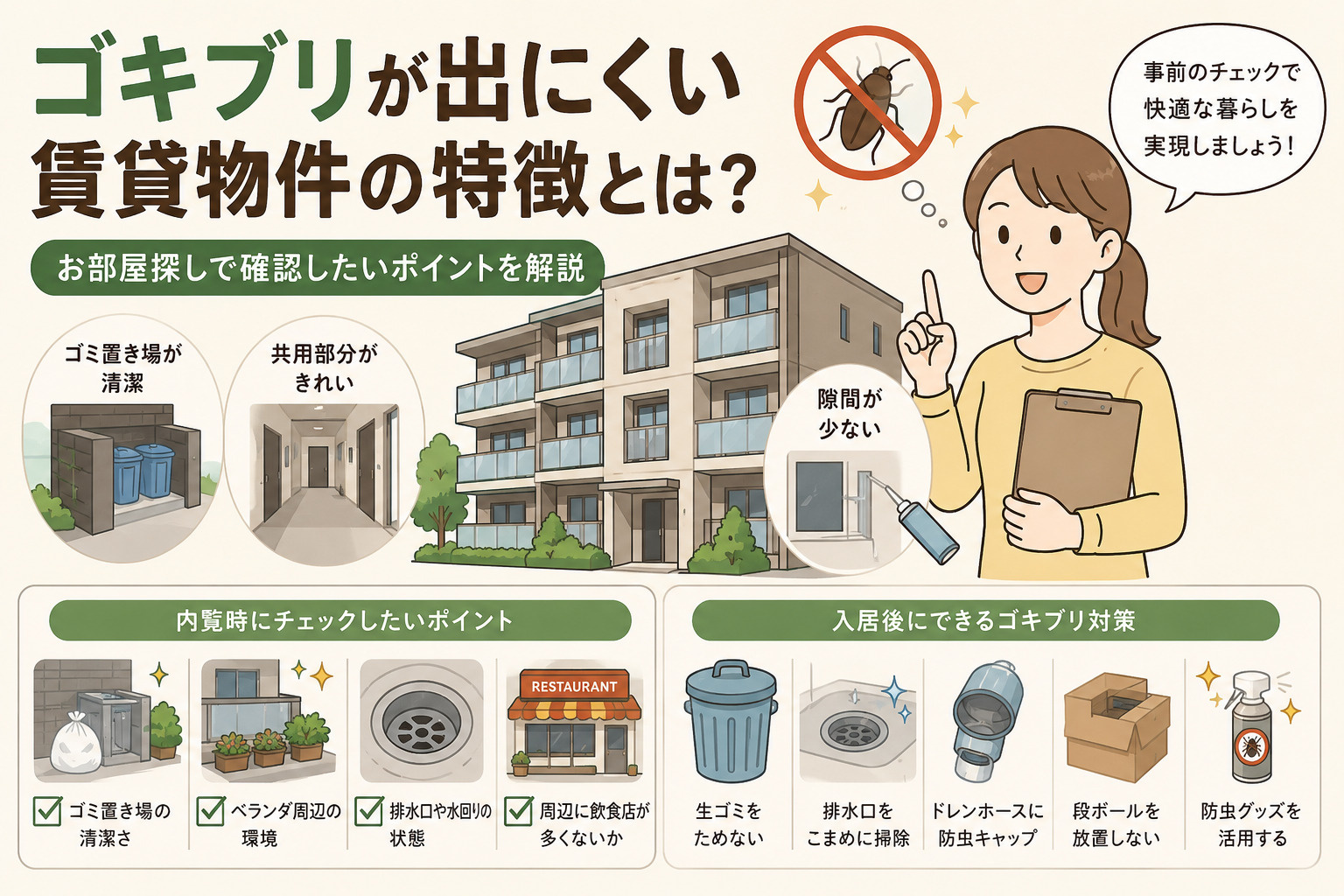 ゴキブリが出にくい賃貸物件の特徴とは？お部屋探しで確認したいポイントを解説の画像