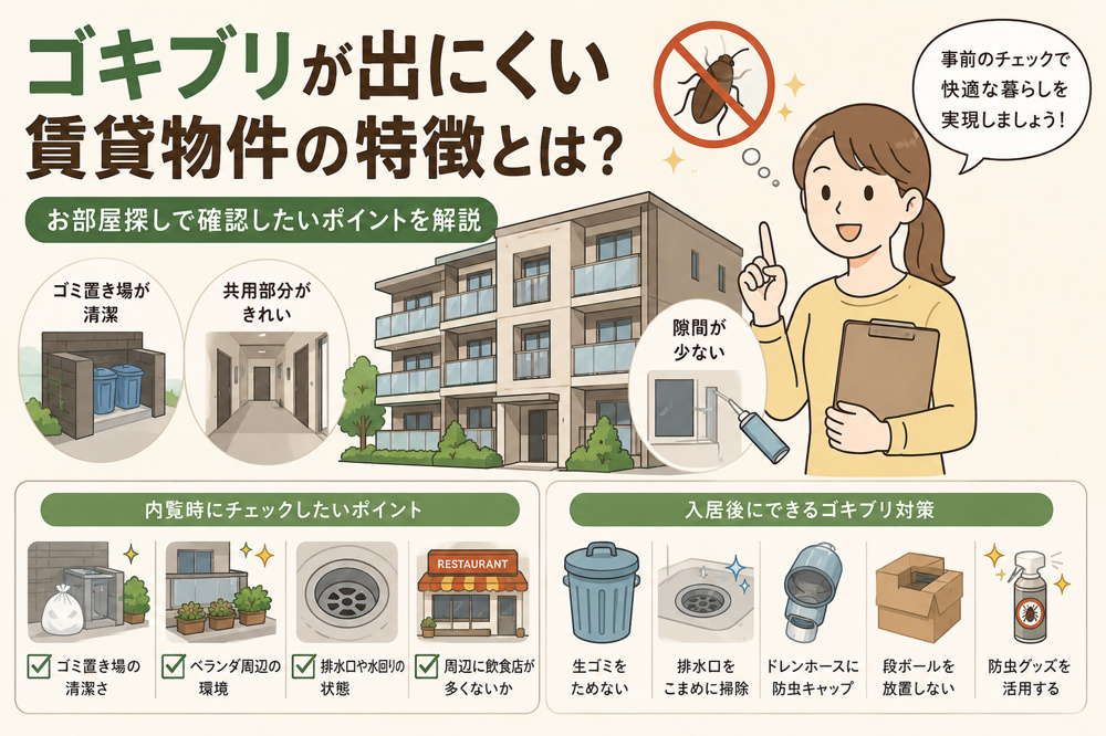 ゴキブリが出にくい賃貸物件の特徴とは？お部屋探しで確認したいポイントを解説の画像