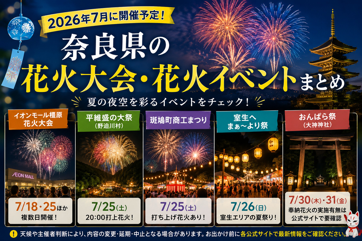2026年7月に開催予定！奈良県の花火大会・花火イベントまとめの画像