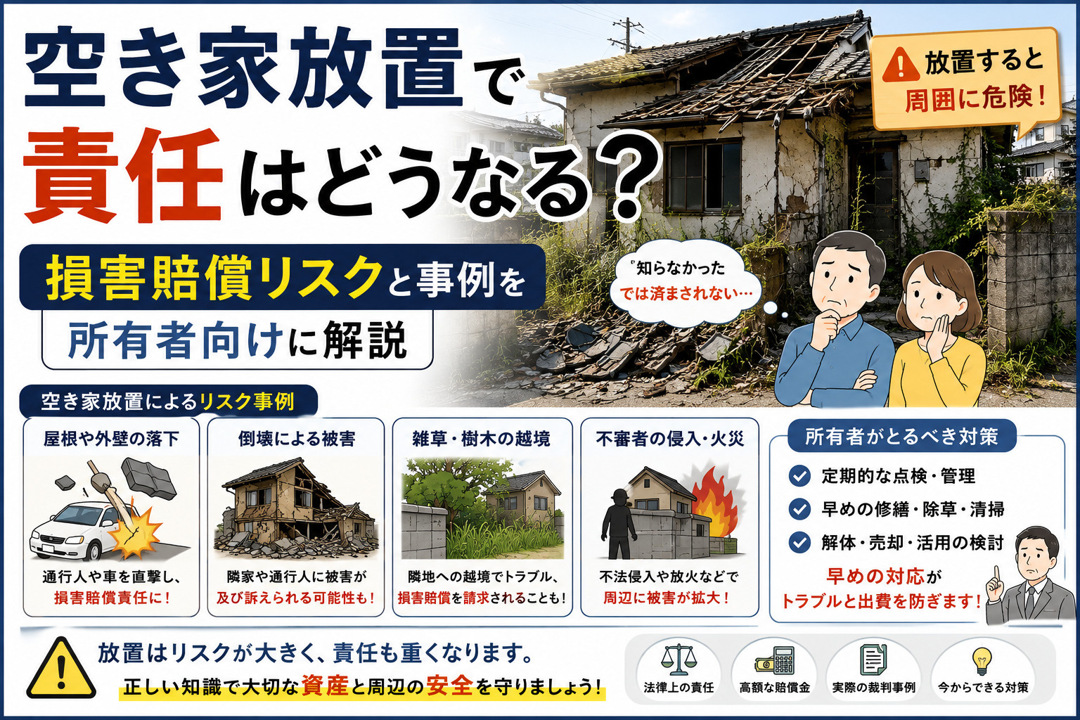 空き家放置で責任はどうなる？損害賠償リスクと事例を所有者向けに解説の画像