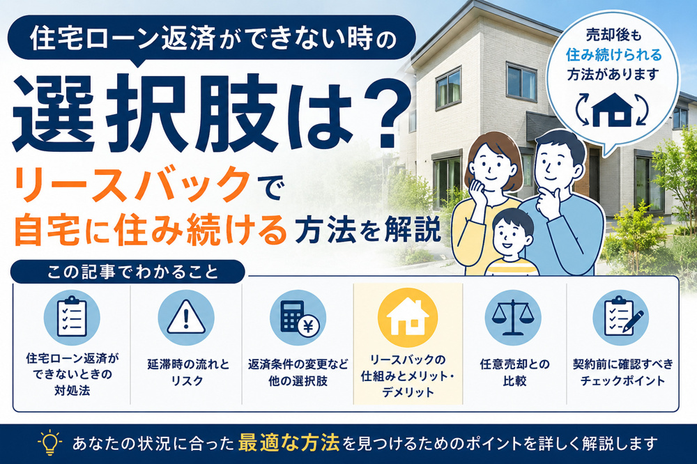 住宅ローン返済ができない時の選択肢は？リースバックで自宅に住み続ける方法を解説の画像
