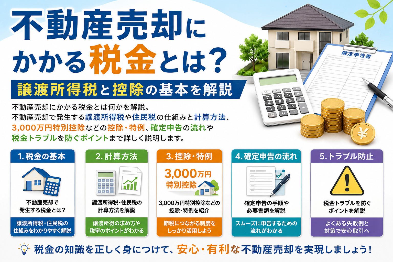 不動産売却にかかる税金とは？譲渡所得税と控除の基本を解説の画像