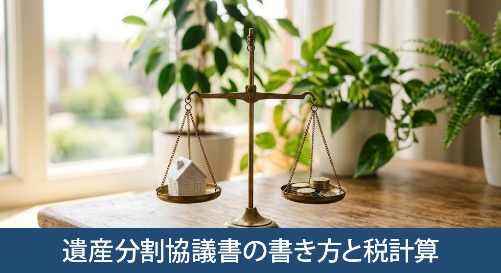代償分割の遺産分割協議書の書き方と税計算