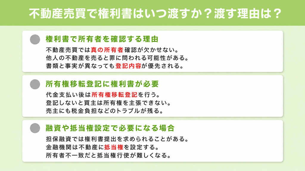 不動産売買で権利書はいつ渡すか？渡す理由は？