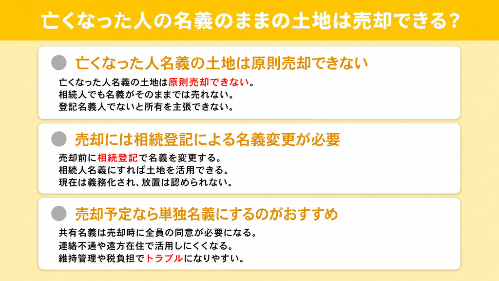 亡くなった人の名義のままの土地は売却できる？