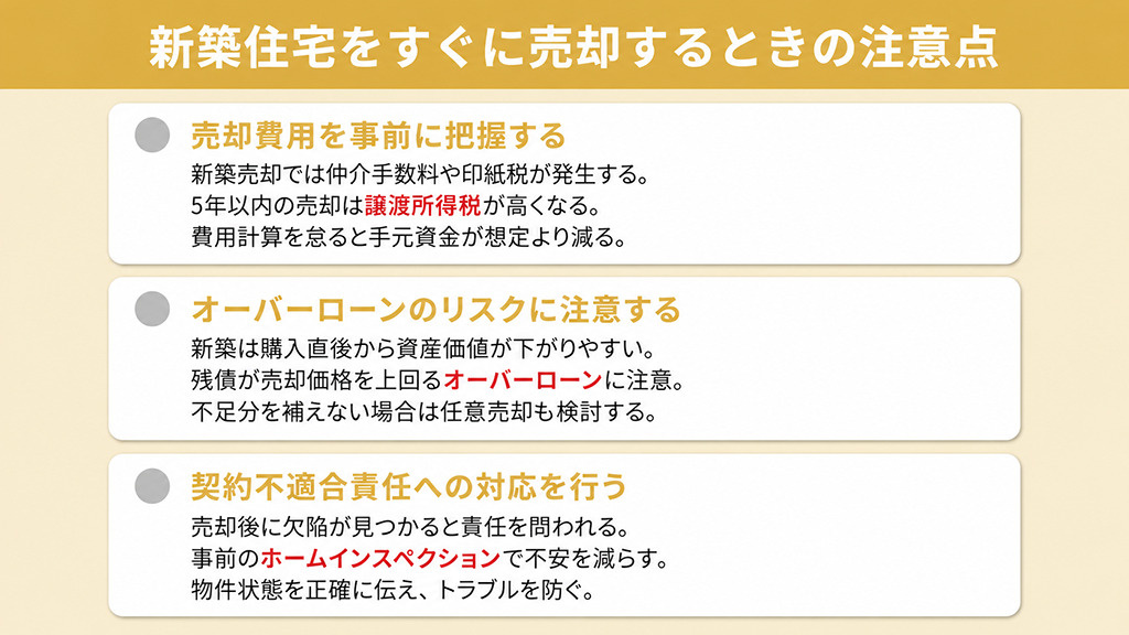 新築住宅をすぐに売却するときの注意点