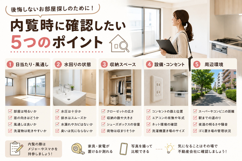 内覧時に確認したい5つのポイント！後悔しないお部屋探しのコツを解説の画像