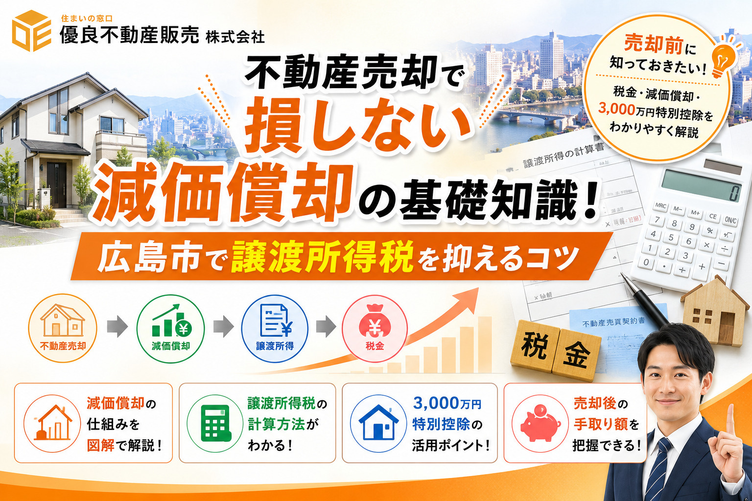 不動産売却で損しない減価償却の基礎知識！広島市で譲渡所得税を抑えるコツの画像