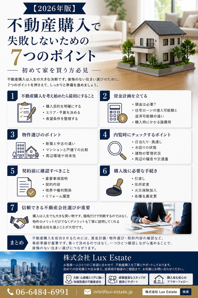 【2026年版】不動産購入で失敗しないための7つのポイント｜初めて家を買う方必見の画像