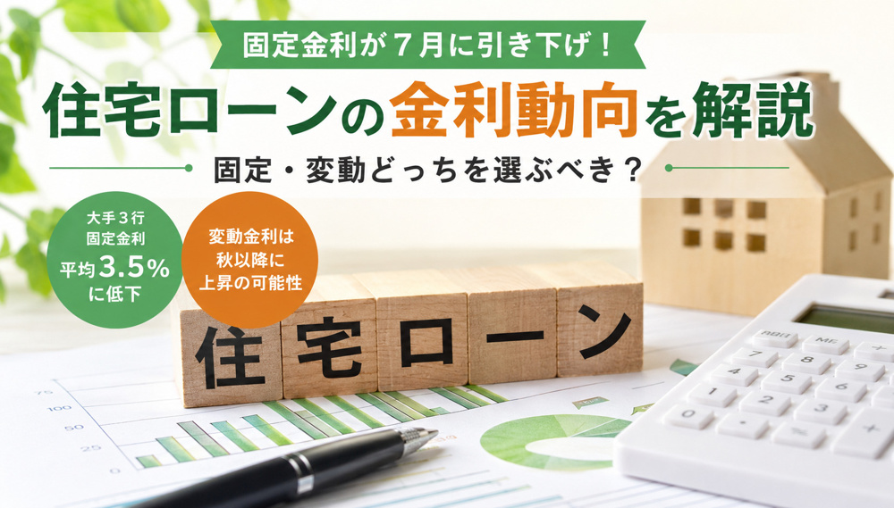 住宅ローン固定金利が7月に引き下げ！変動金利との違いと新築戸建て購入への影響を解説の画像