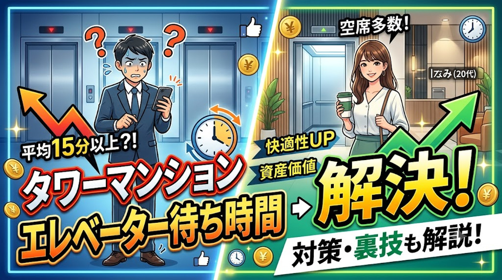 タワーマンションのエレベーター待ち時間は？上層階で後悔しないための確認ポイントの画像