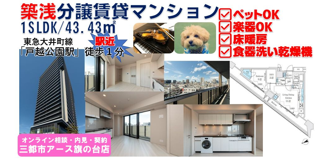 築浅×ペット可×楽器可のハイグレード分譲賃貸マンション1SLDK｜戸越公園駅徒歩1分の画像