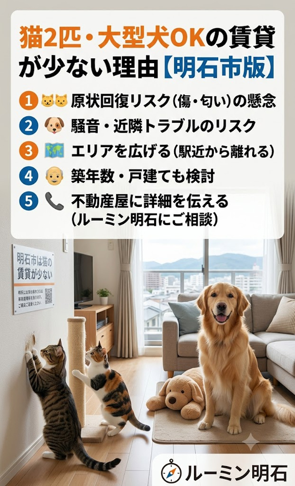 明石市で「猫2匹以上」または「大型犬」と暮らせる賃貸が少ない理由とは？の画像