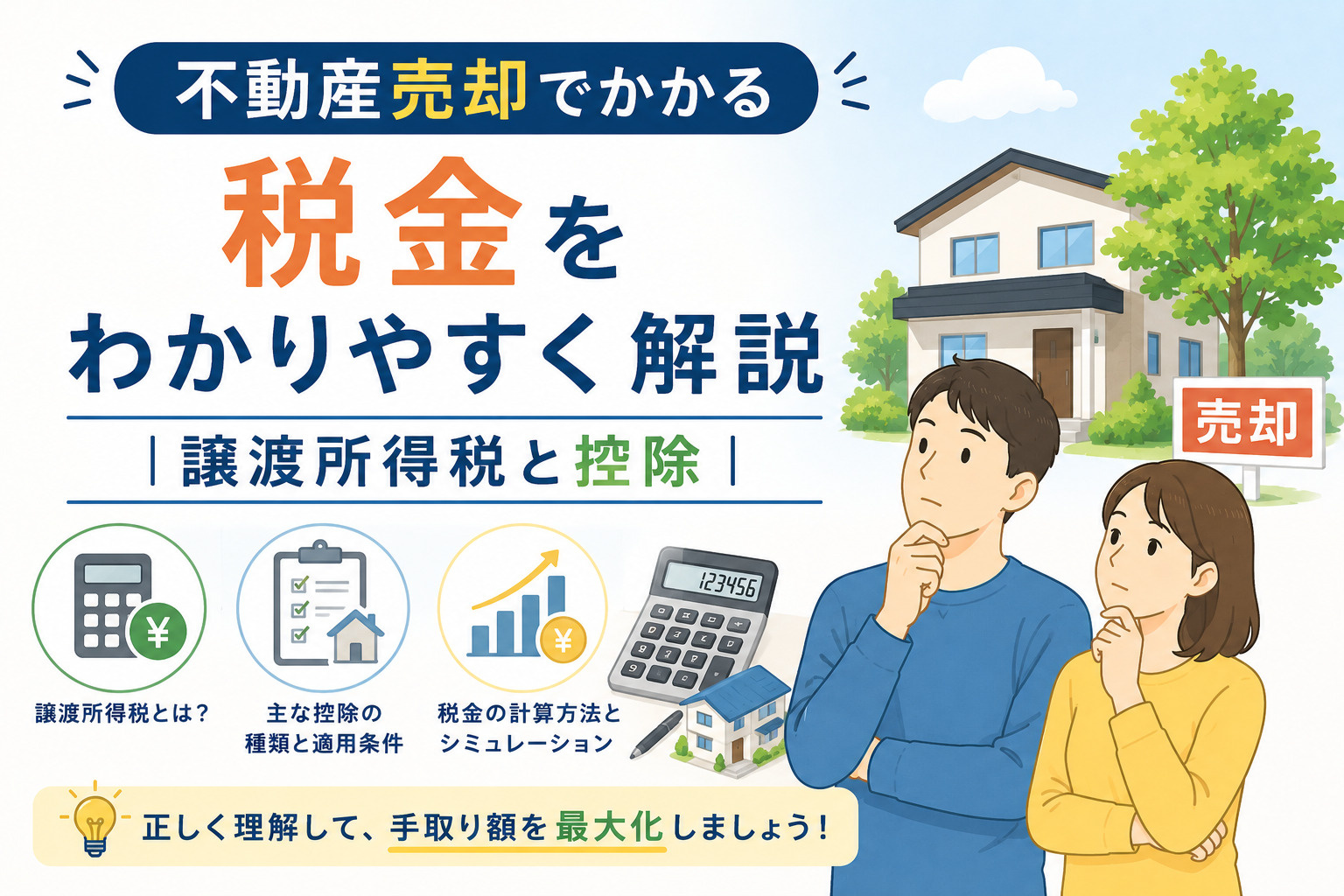 不動産売却でかかる税金をわかりやすく解説｜譲渡所得税と控除の画像