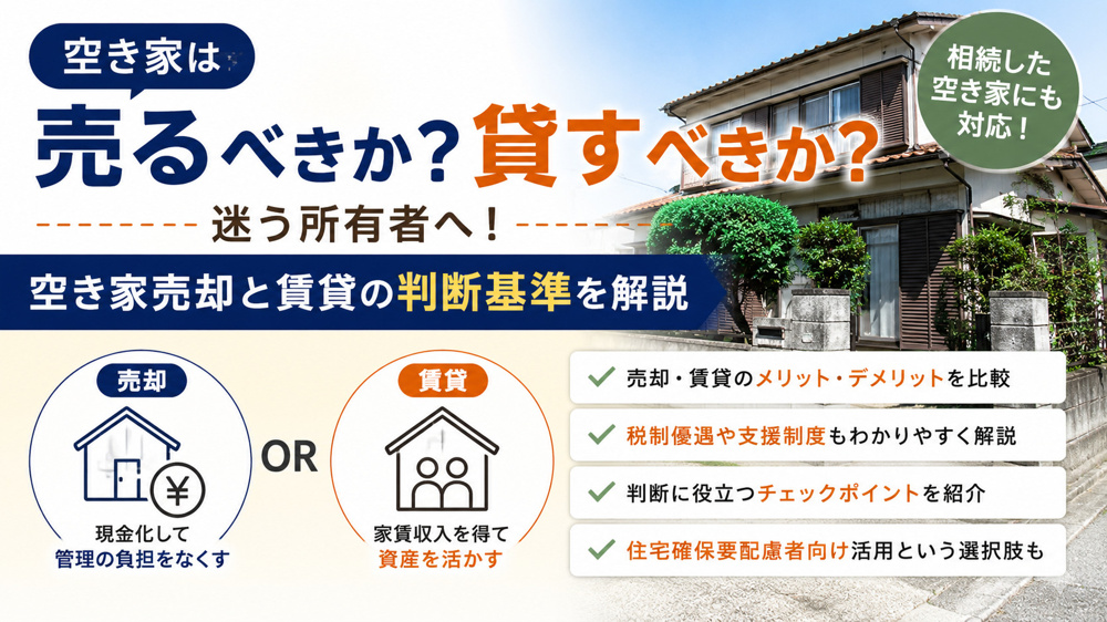 空き家は売るべきか貸すべきか？売却と賃貸の違いと空き家の有効活用を解説の画像