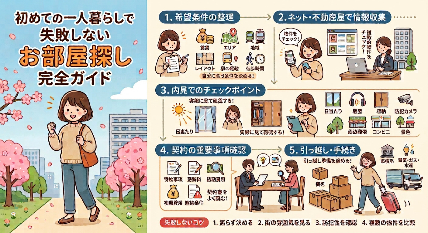 初めての一人暮らしで失敗しないお部屋探し完全ガイド｜物件選びから契約まで徹底解説の画像