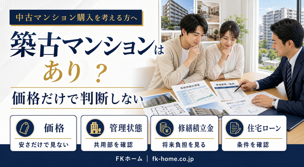 中古マンション購入で「築年数が古い物件」はあり？価格・修繕・住宅ローンの確認ポイントの画像