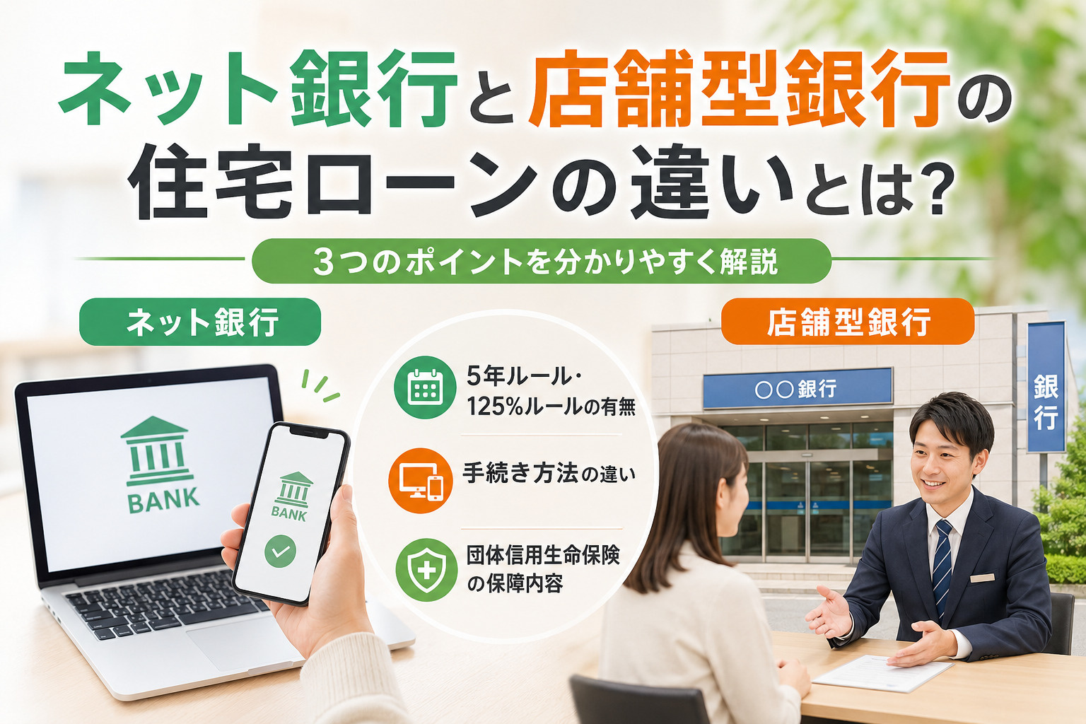 ネット銀行と店舗型銀行の住宅ローンの違いとは？3つのポイントを分かりやすく解説の画像