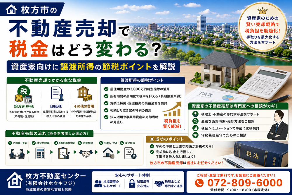 枚方市の不動産売却で税金はどう変わる？資産家向けに譲渡所得の節税ポイントを解説の画像