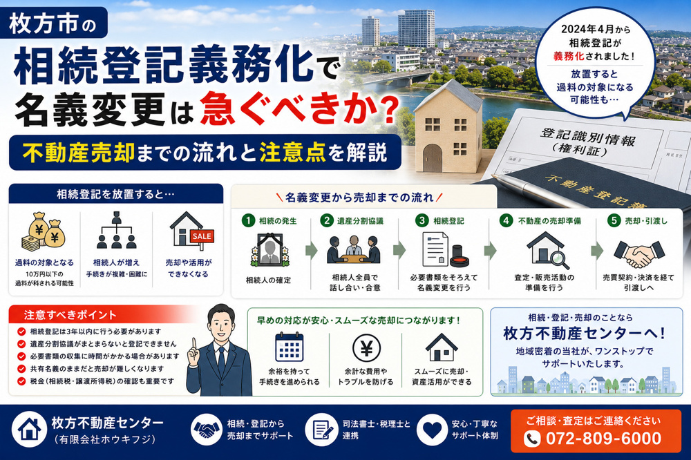 枚方市の相続登記義務化で名義変更は急ぐべきか？不動産売却までの流れと注意点を解説の画像