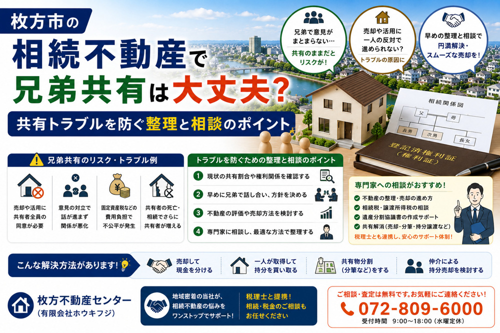 枚方市の相続不動産で兄弟共有は大丈夫？共有トラブルを防ぐ整理と相談のポイントの画像