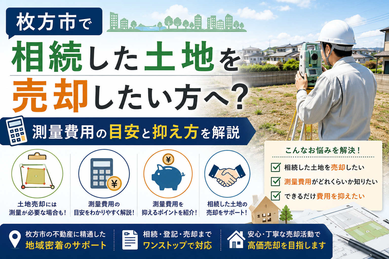 枚方市で相続した土地を売却したい方へ?測量費用の目安と抑え方を解説の画像