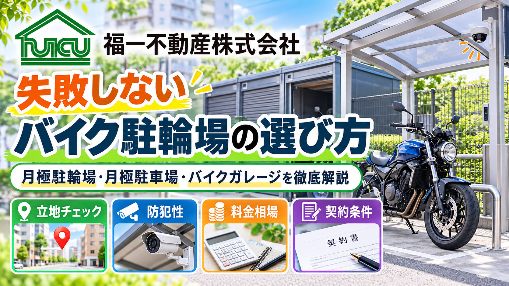 バイク月極駐輪場の選び方ガイド!原付やガレージ月極駐車場バイク駐輪場の探し方の画像