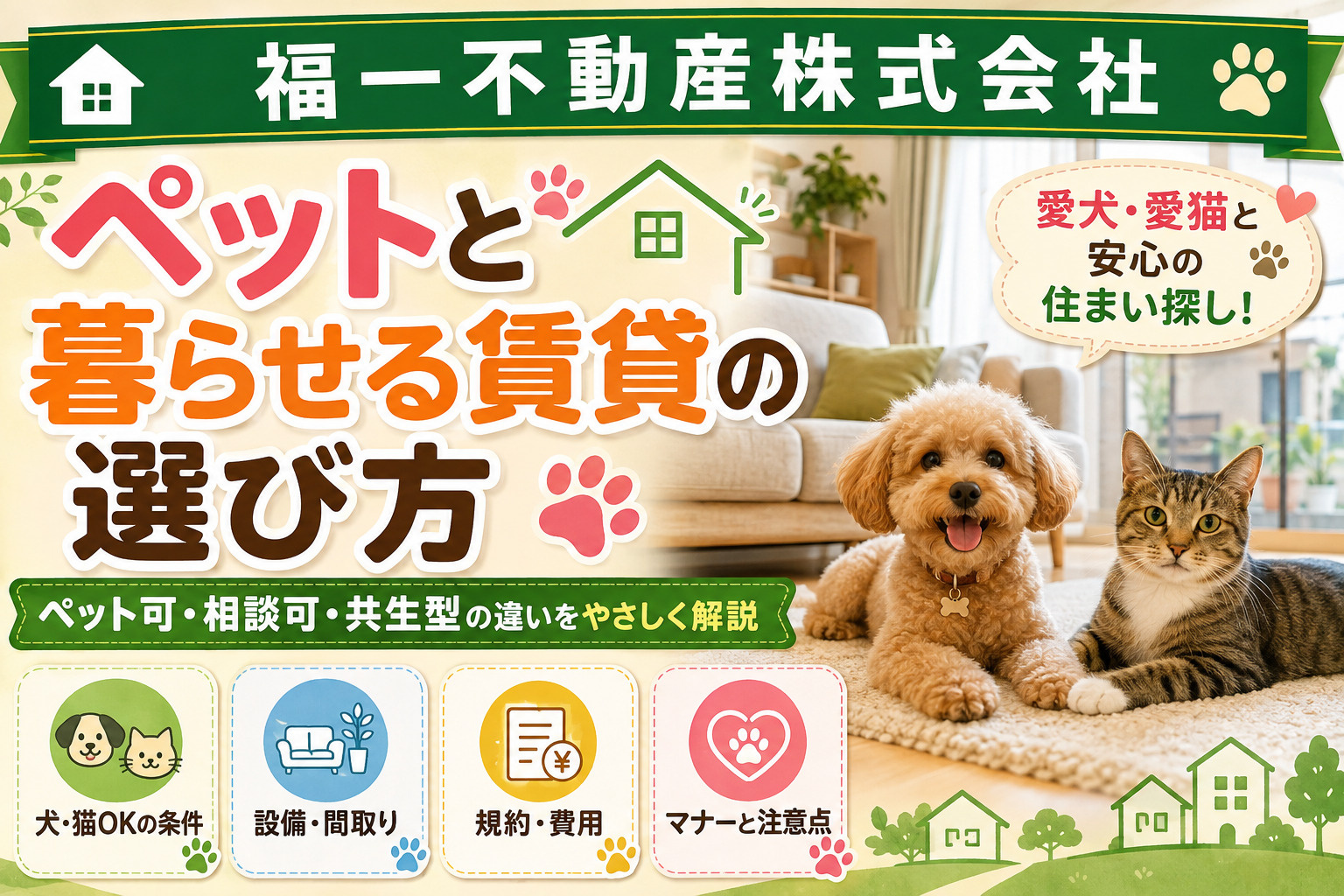 ペット可賃貸で犬も猫も安心に暮らせる物件選び！賃貸犬賃貸猫の違いやペット相談ペット共生の注意点の画像