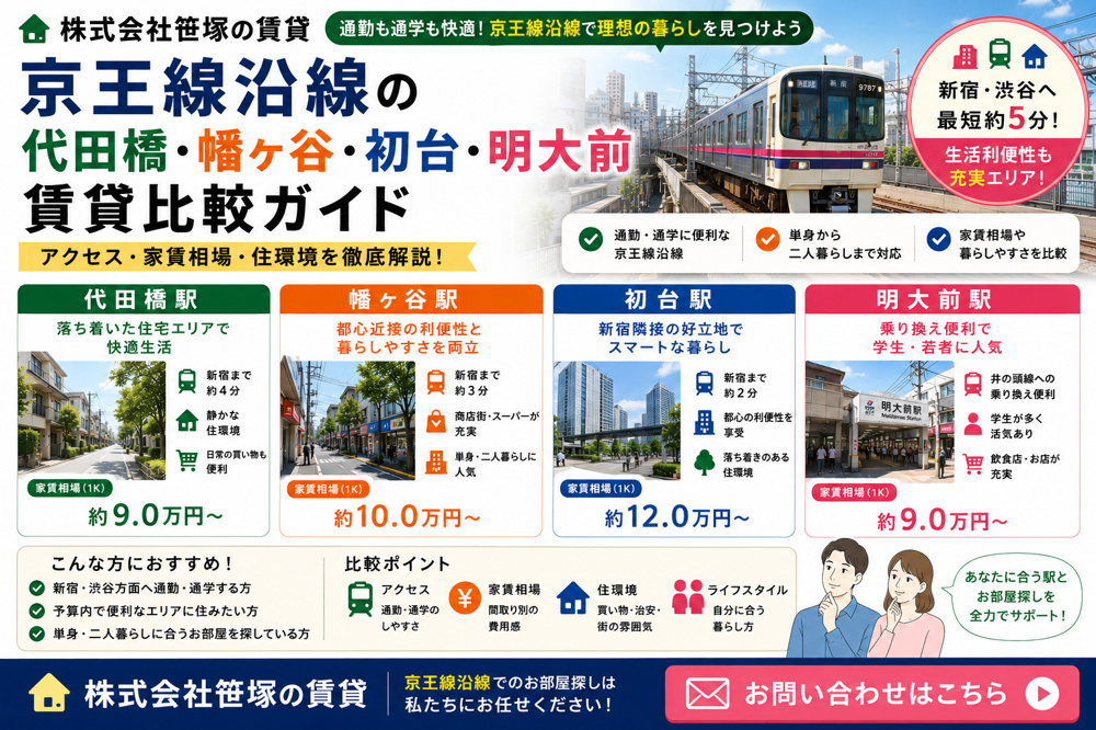 京王線沿線で賃貸を探すなら？代田橋幡ヶ谷初台明大前の賃貸相場と住みやすさ比較の画像
