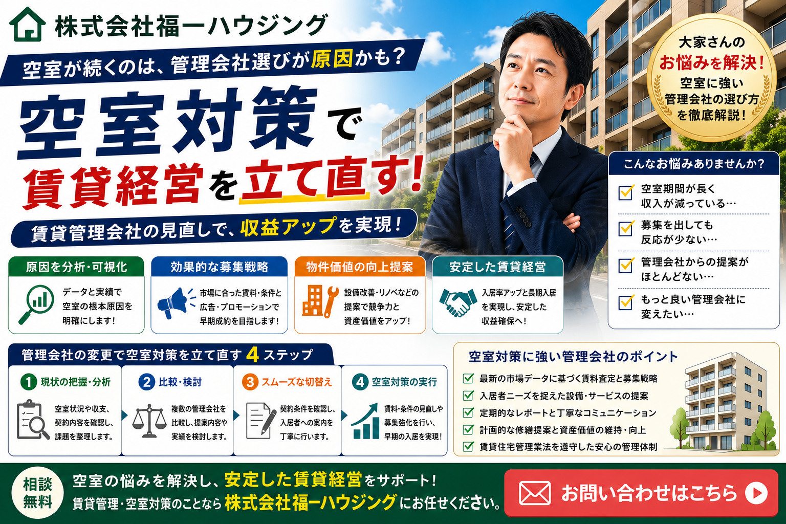 空室対策で賃貸経営を立て直す!賃貸募集と管理会社変更で賃貸管理会社の選び方を解説の画像