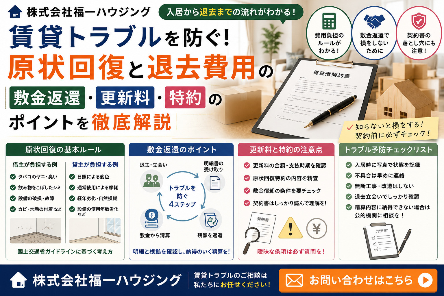 原状回復と退去費用の正しい負担は？敷金返還と更新料の賃貸トラブル予防策の画像