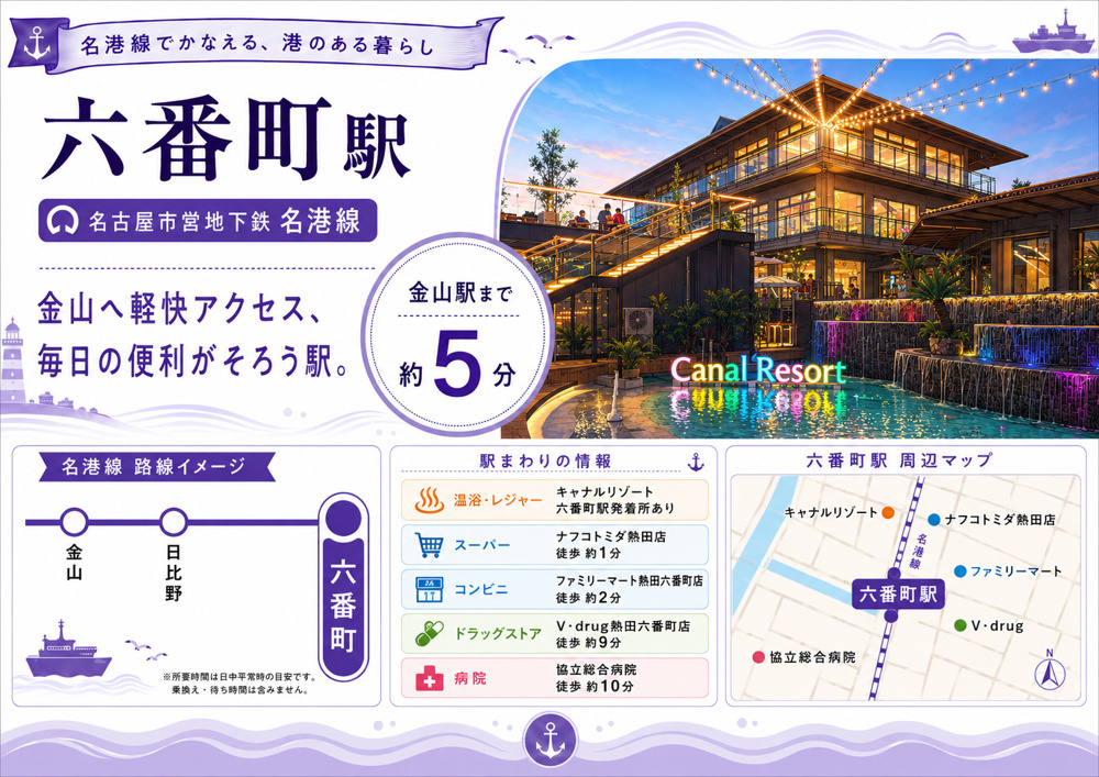 地下鉄名港線「六番町」駅 周辺のエリア情報の画像
