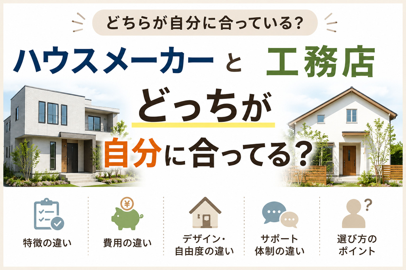 ハウスメーカーと工務店どっちが合う？違いを比較して注文住宅の依頼先を選ぶの画像