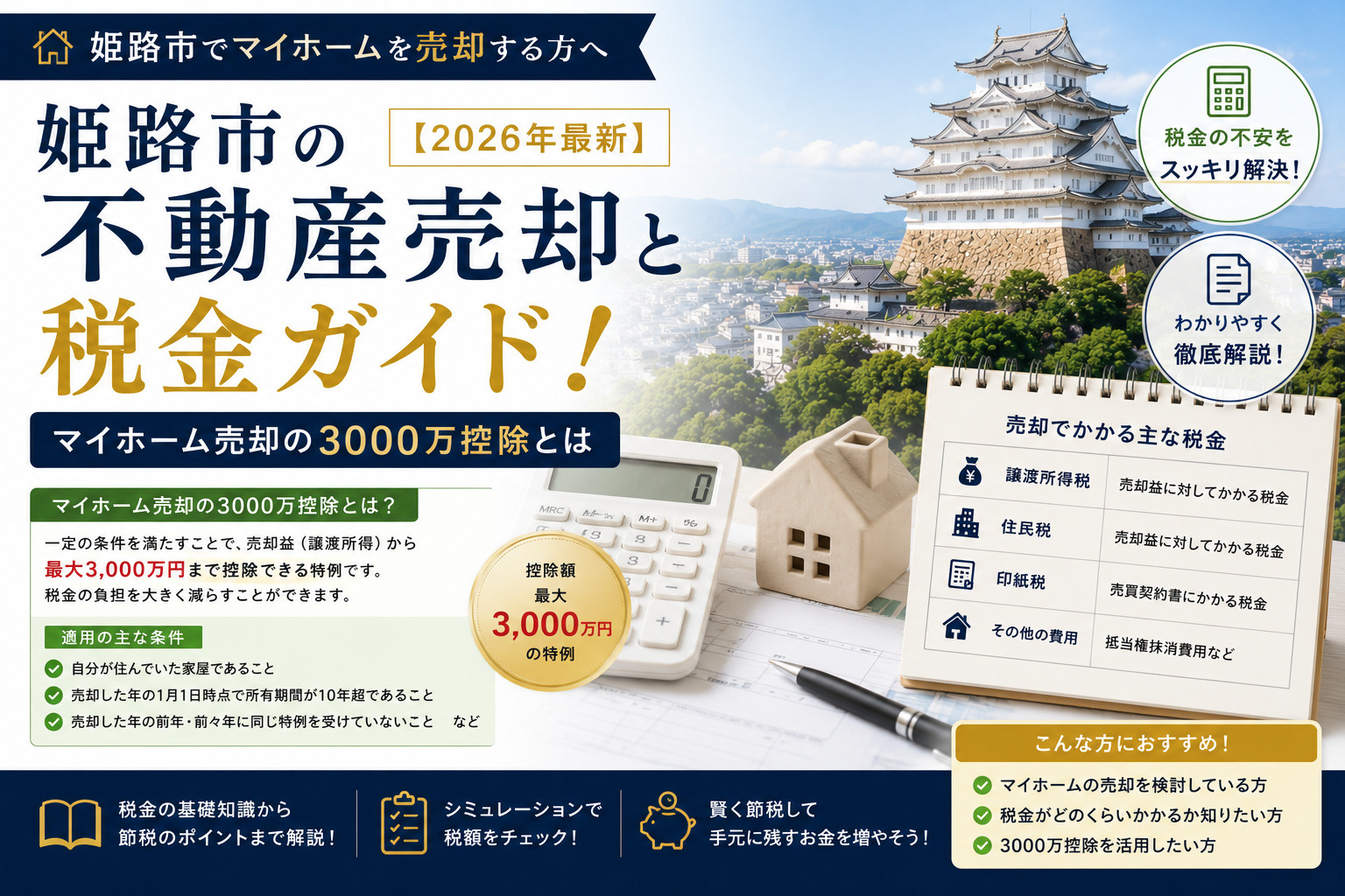 姫路市の不動産売却と税金ガイド!【2026年最新】マイホーム売却の3000万控除とはの画像