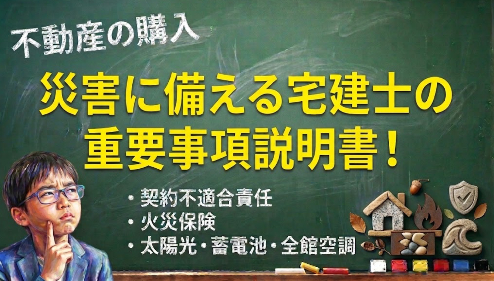 災害に備える宅建士の重要事項説明書!契約不適合責任や火災保険太陽光蓄電池全館空調ネット回線も解説の画像