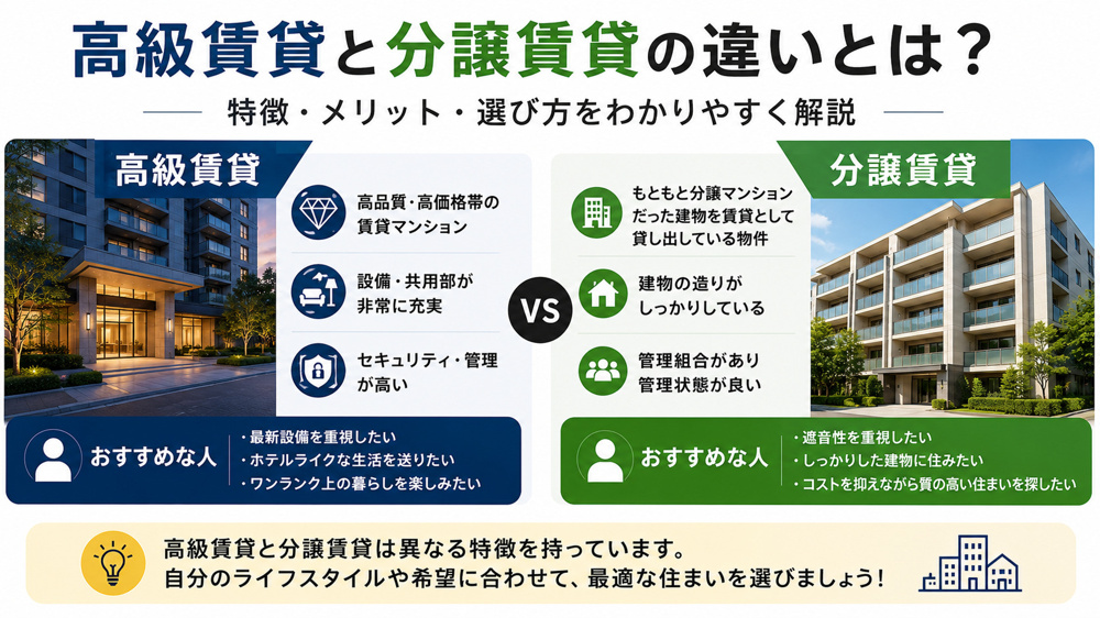 高級賃貸と分譲賃貸の違いとは？特徴・メリット・選び方をわかりやすく解説の画像