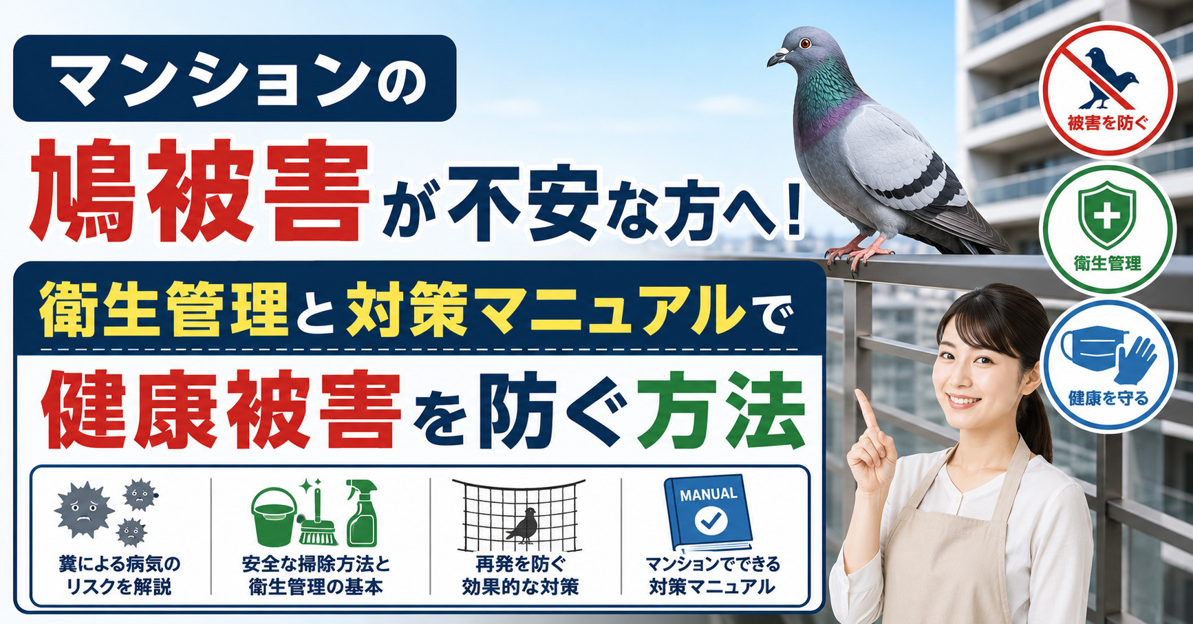 マンションの鳩被害が不安な方へ!衛生管理と対策マニュアルで健康被害を防ぐ方法の画像