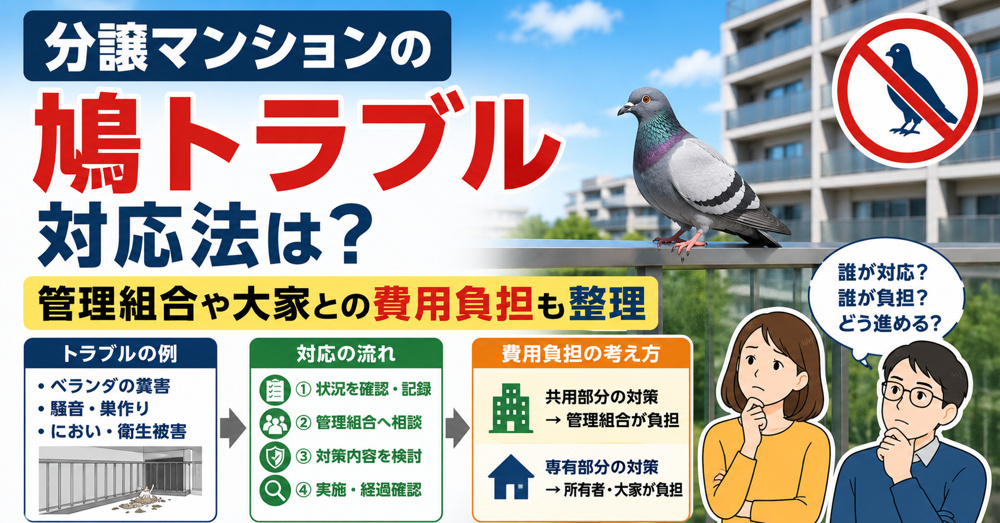 分譲マンションの鳩トラブル対応法は？管理組合や大家との費用負担も整理の画像