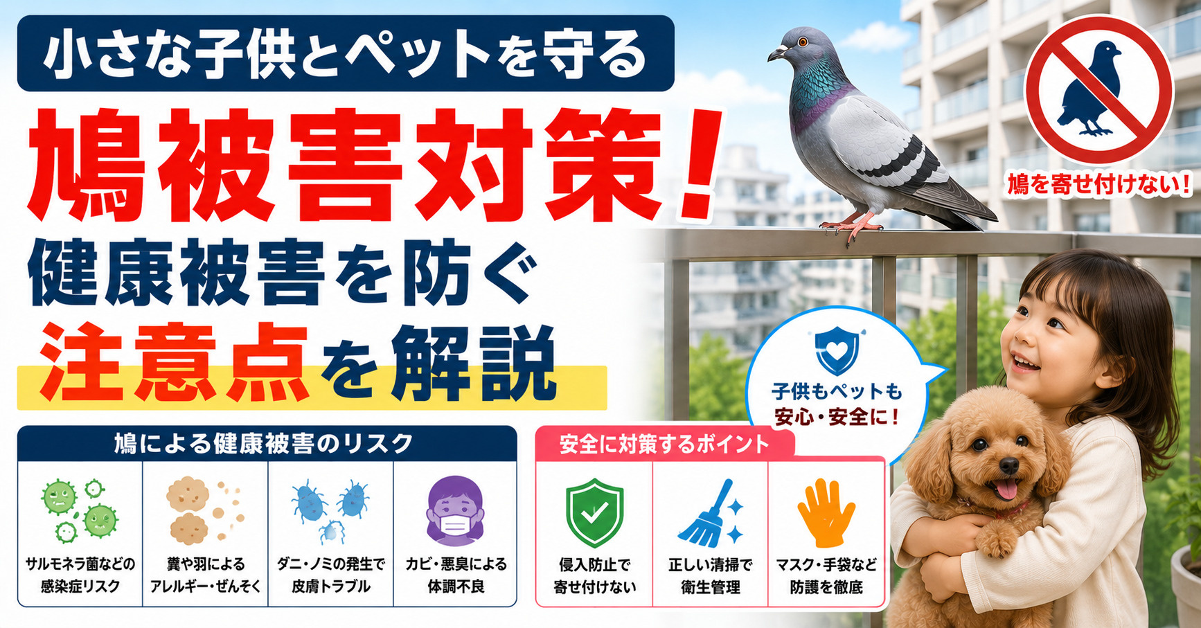 小さな子供とペットを守る鳩被害対策!健康被害を防ぐ注意点を解説の画像