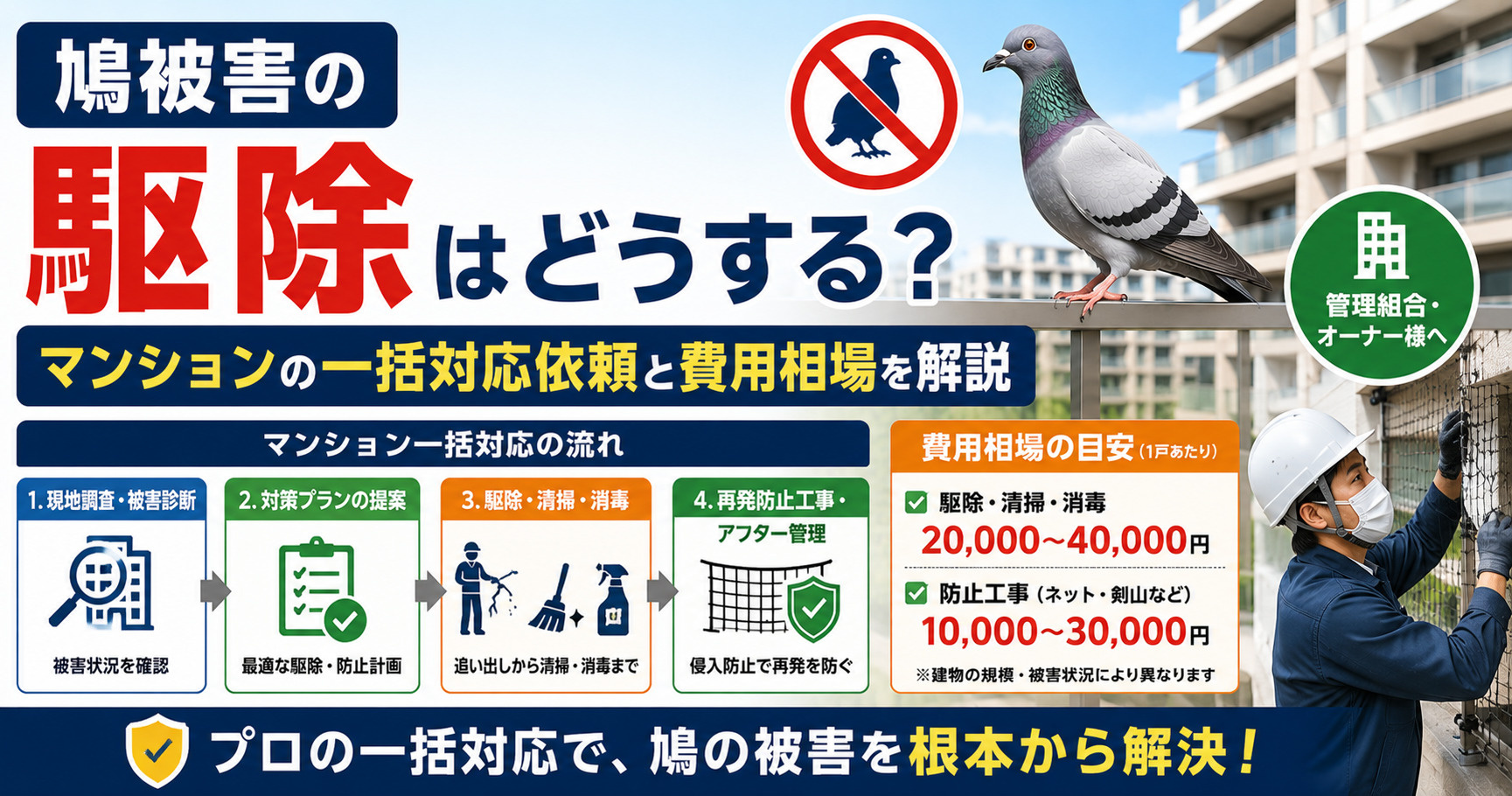 鳩被害の駆除はどうする?マンションの一括対応依頼と費用相場を解説の画像