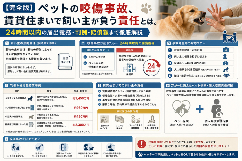 【完全版】ペットの咬傷事故、賃貸住まいで飼い主が負う責任とは。24時間以内の届出義務・判例・賠償額まで徹底解説の画像