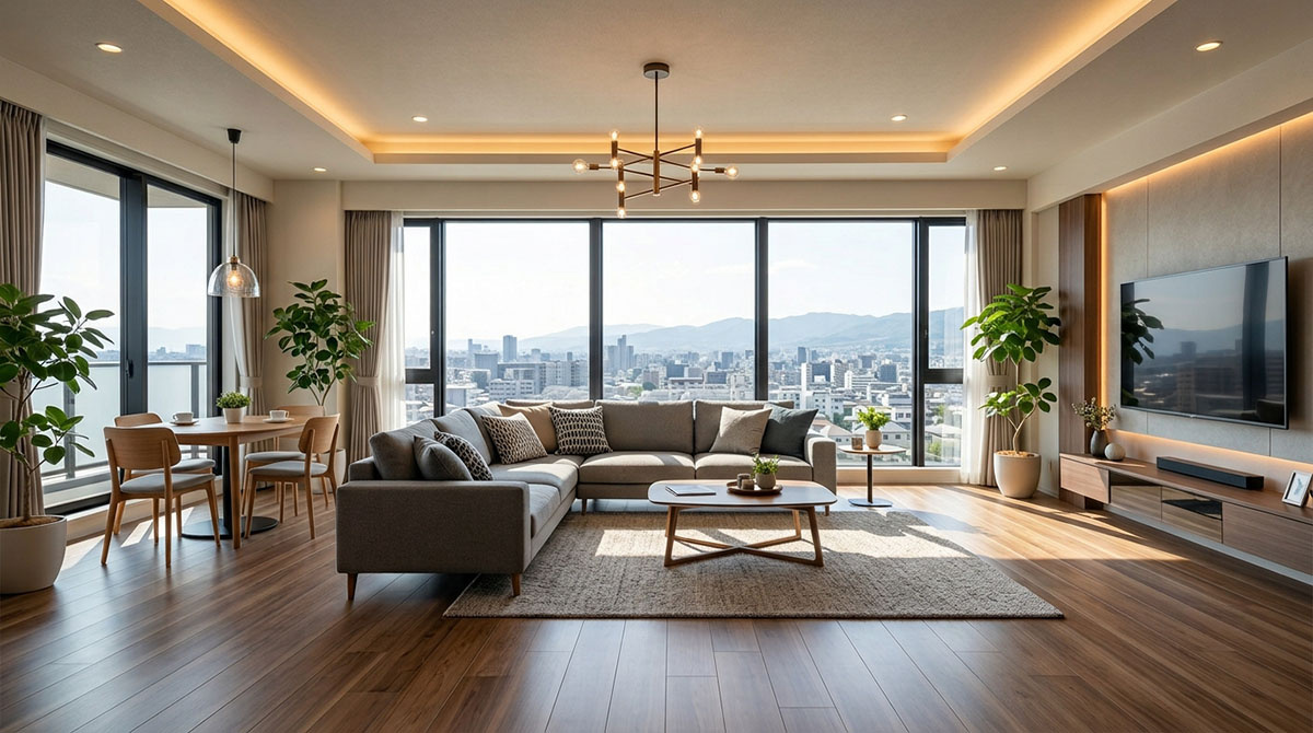 築古の中古マンションを、高翔の技術でモダンにリノベーションした投資用物件の室内