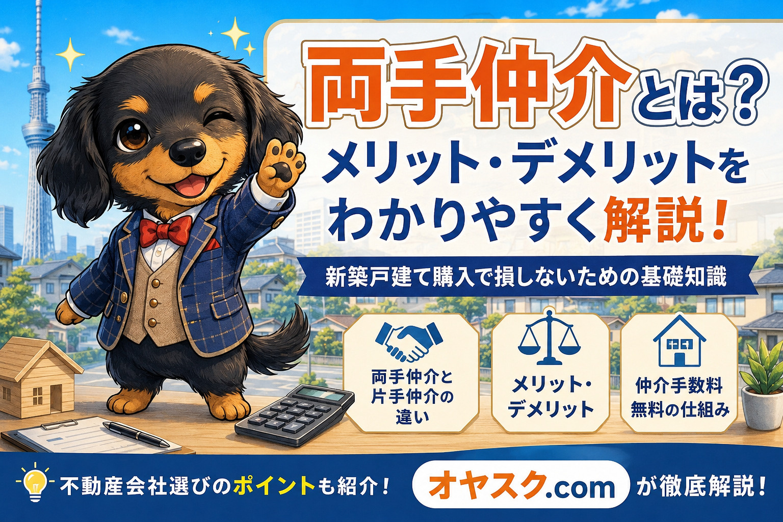 両手仲介とは何か、片手仲介との違いや新築戸建て購入時の注意点を解説するオヤスク.comの記事画像