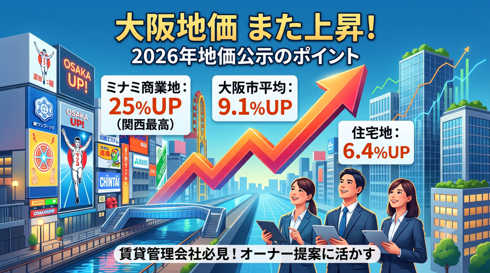 【2026年地価公示】大阪の地価が急上昇！管理会社がオーナーに提案すべき家賃見直しと3つの注意点の画像