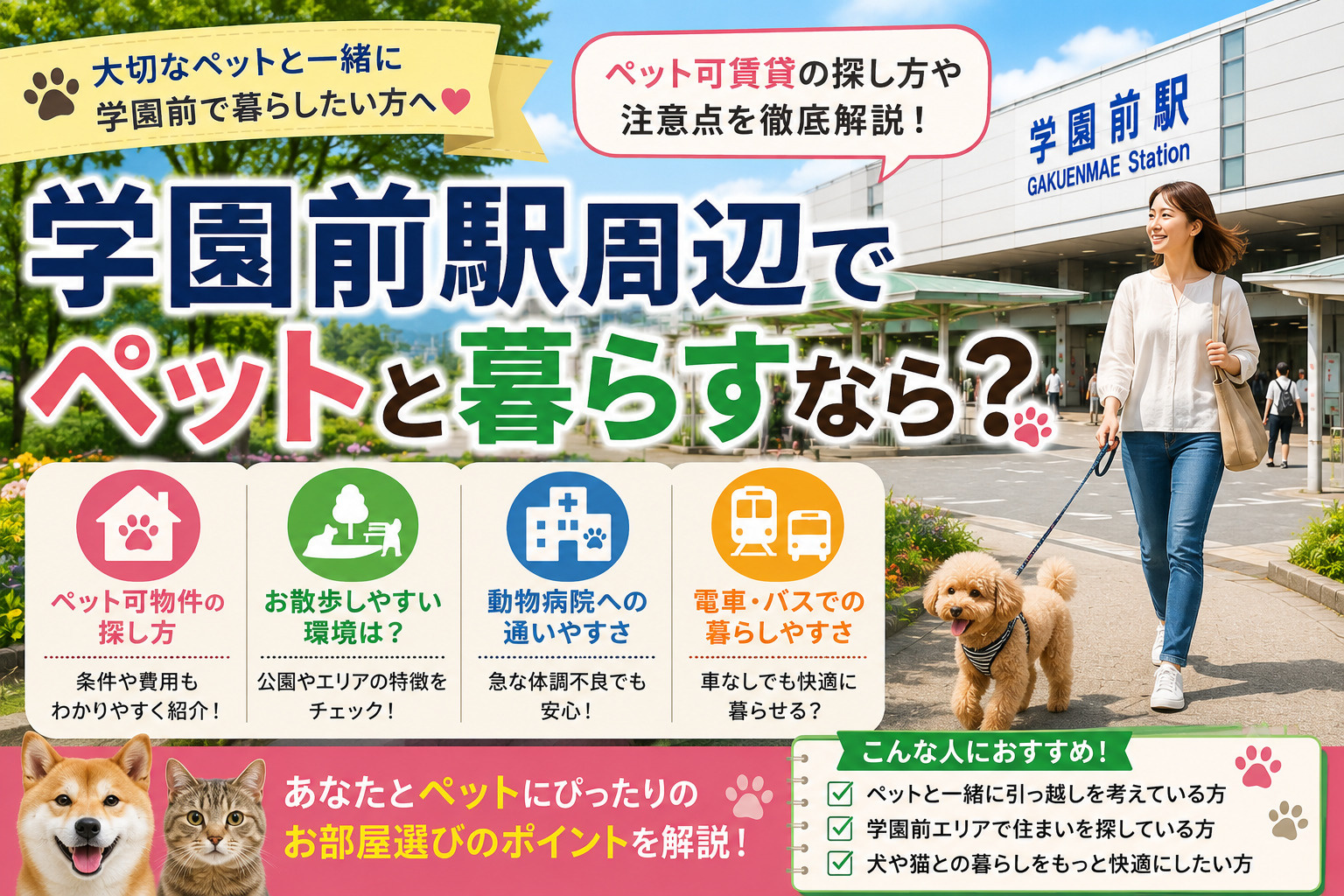 学園前駅周辺でペットと暮らすなら?ペット可賃貸の探し方と散歩・通院環境を解説の画像