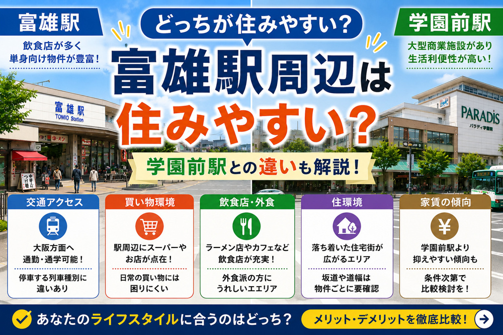 富雄駅周辺は住みやすい？交通・買い物・住環境と学園前駅との違いを解説の画像