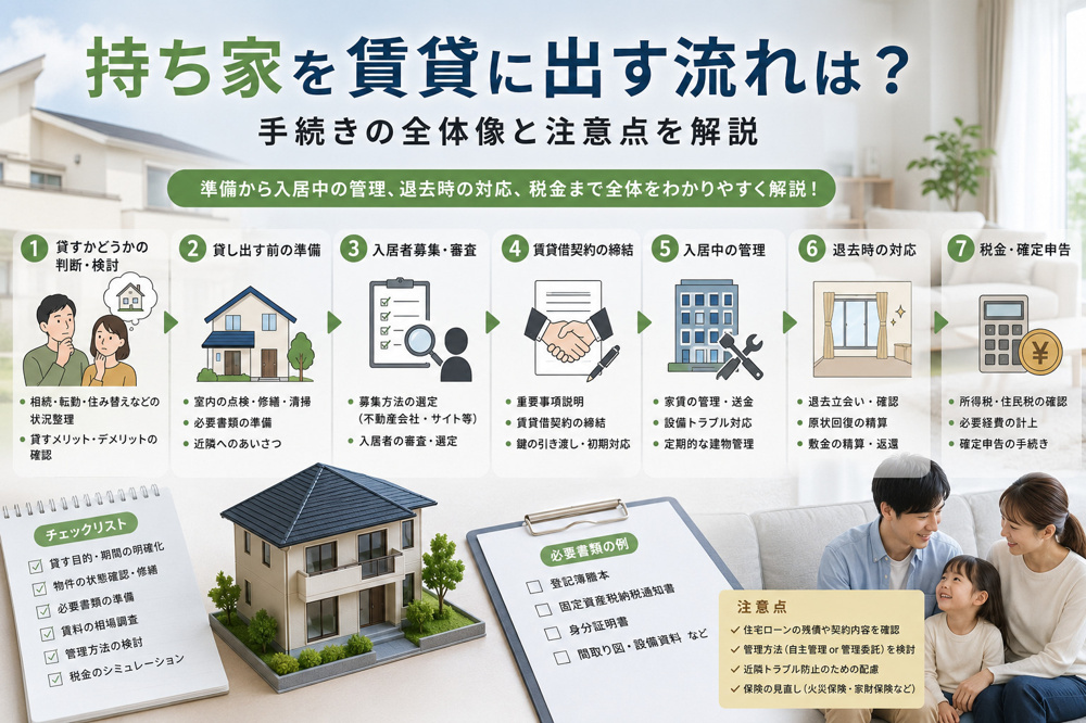 持ち家を賃貸に出す流れは？手続きの全体像と注意点を解説の画像