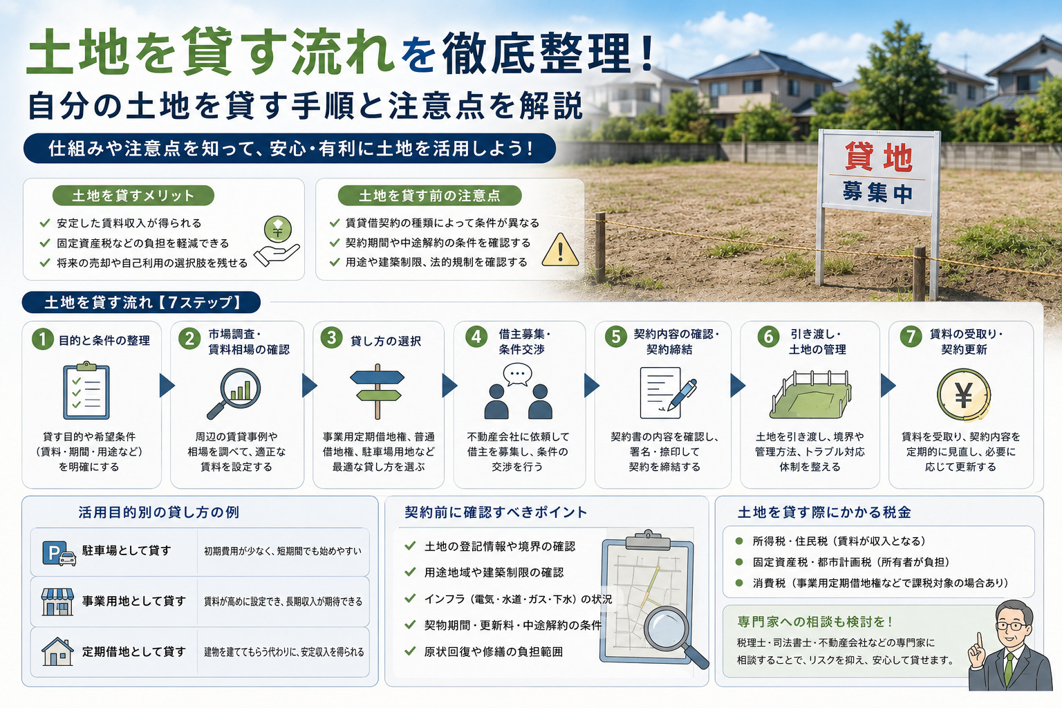 土地を貸す流れを徹底整理!自分の土地を貸す手順と注意点を解説の画像