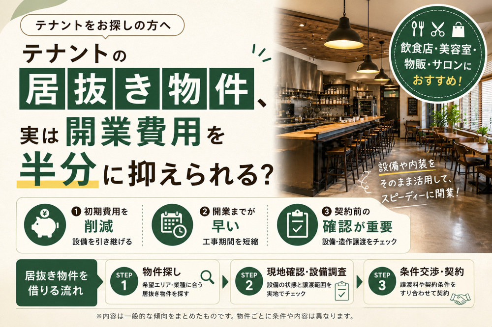 テナントの居抜き物件、実は開業費用を半分に抑えられる？メリットを徹底解説の画像