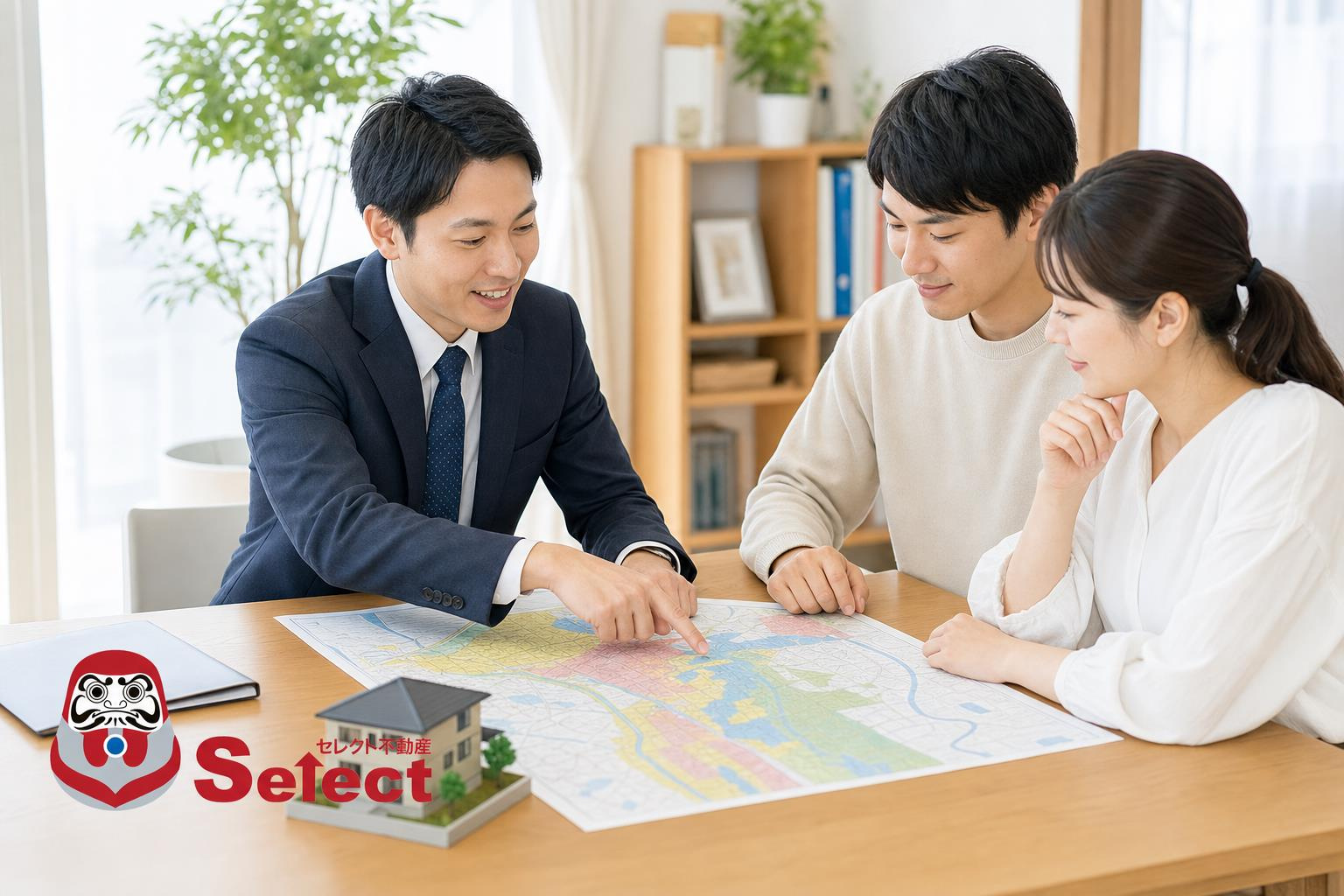 八代市で住宅選びのためハザードマップを確認する様子
